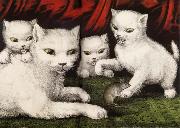 Currier and Ives Three little white kitties china oil painting artist